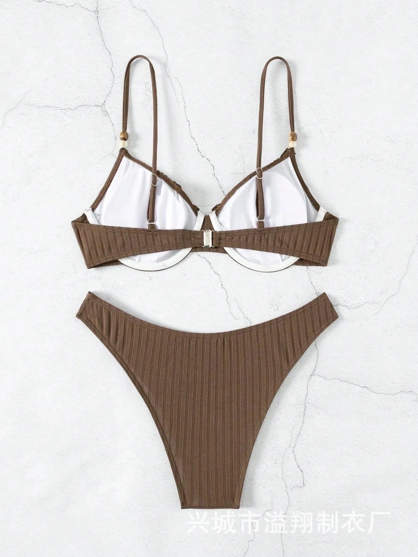 Bikini Côtelé Brun à Armatures – Élégance Moderne & Confort Durable