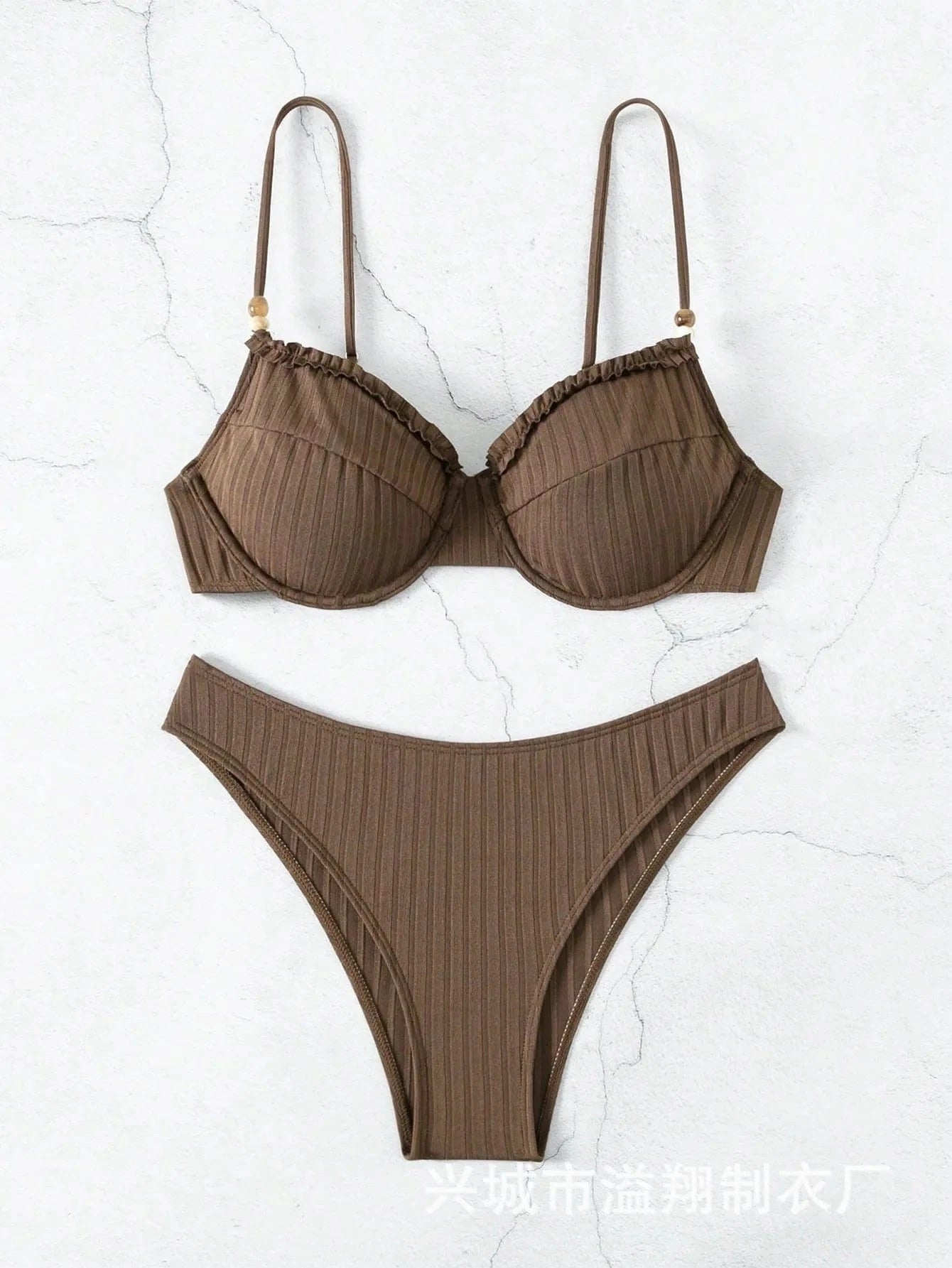 Bikini Côtelé Brun à Armatures – Élégance Moderne & Confort Durable