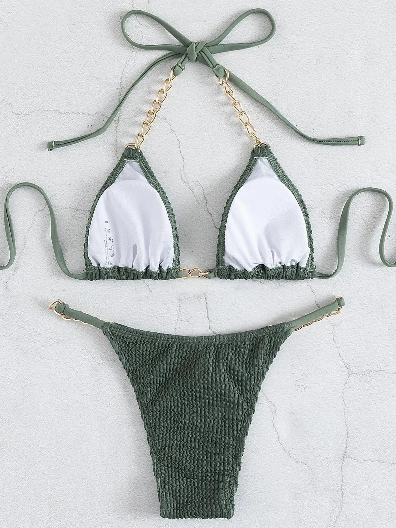 Bikini Élégant à Chaînes Dorées - Maillot de Bain Luxe Noir