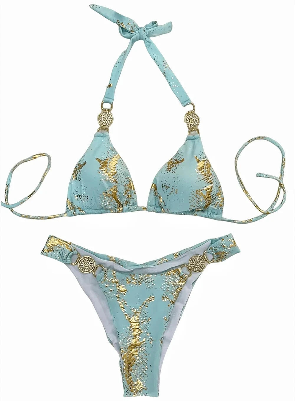 Bikini Imprimé Abstrait Jaune - Élégance et Confort Pour Vos Étés Bleu Clair / S
