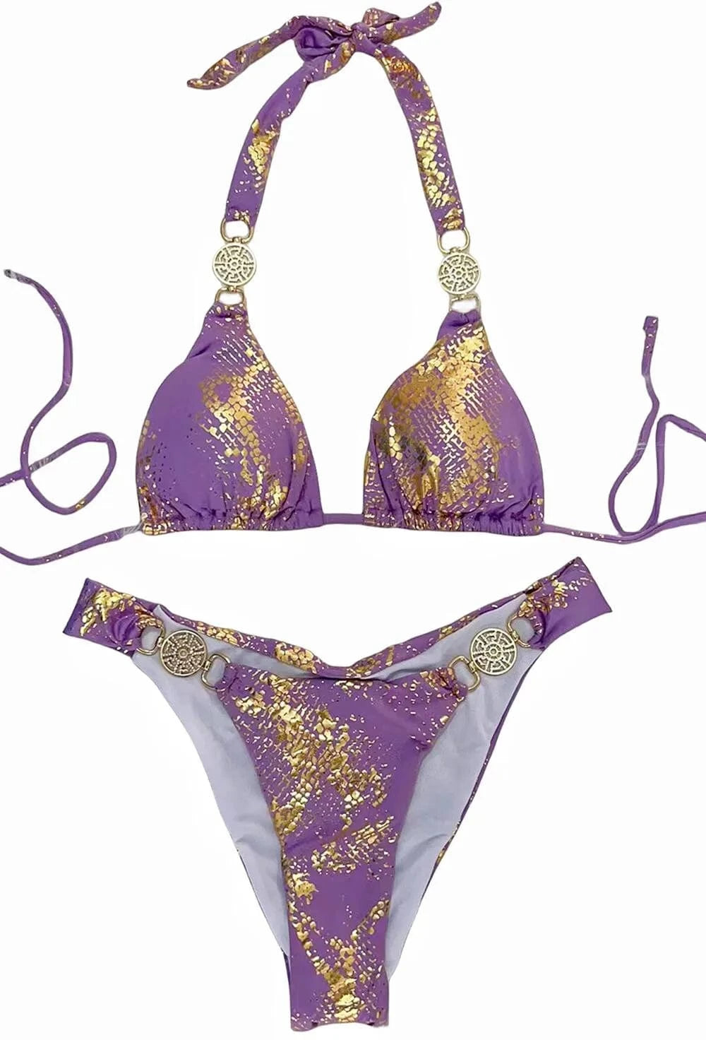 Bikini Imprimé Abstrait Jaune - Élégance et Confort Pour Vos Étés Violet / S