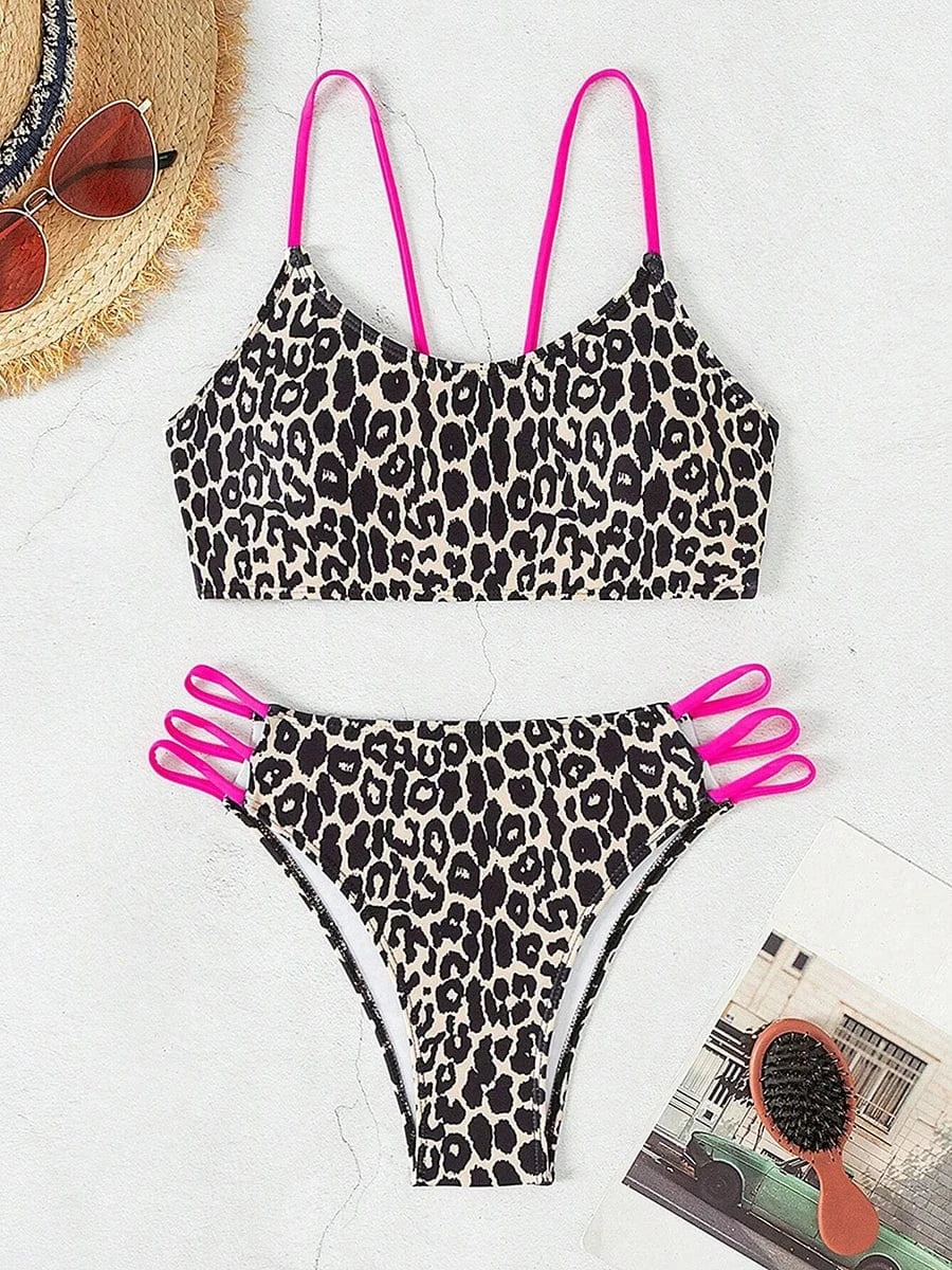 Bikini Léopard Néon Ajustable : Tendances Estivales & Confort Assuré