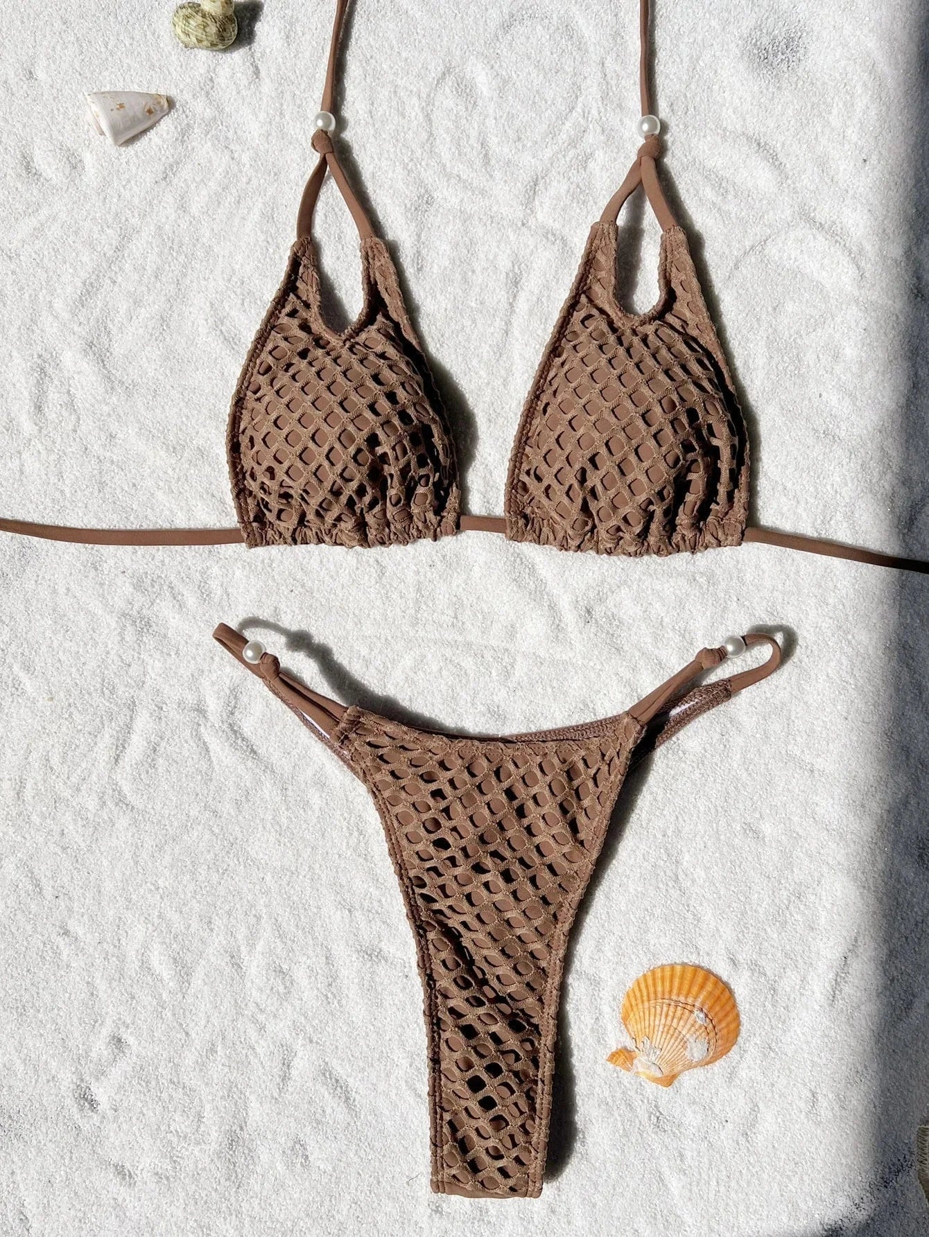 Bikini Mailles Tendance Marron - Élégance Naturelle pour l'Été