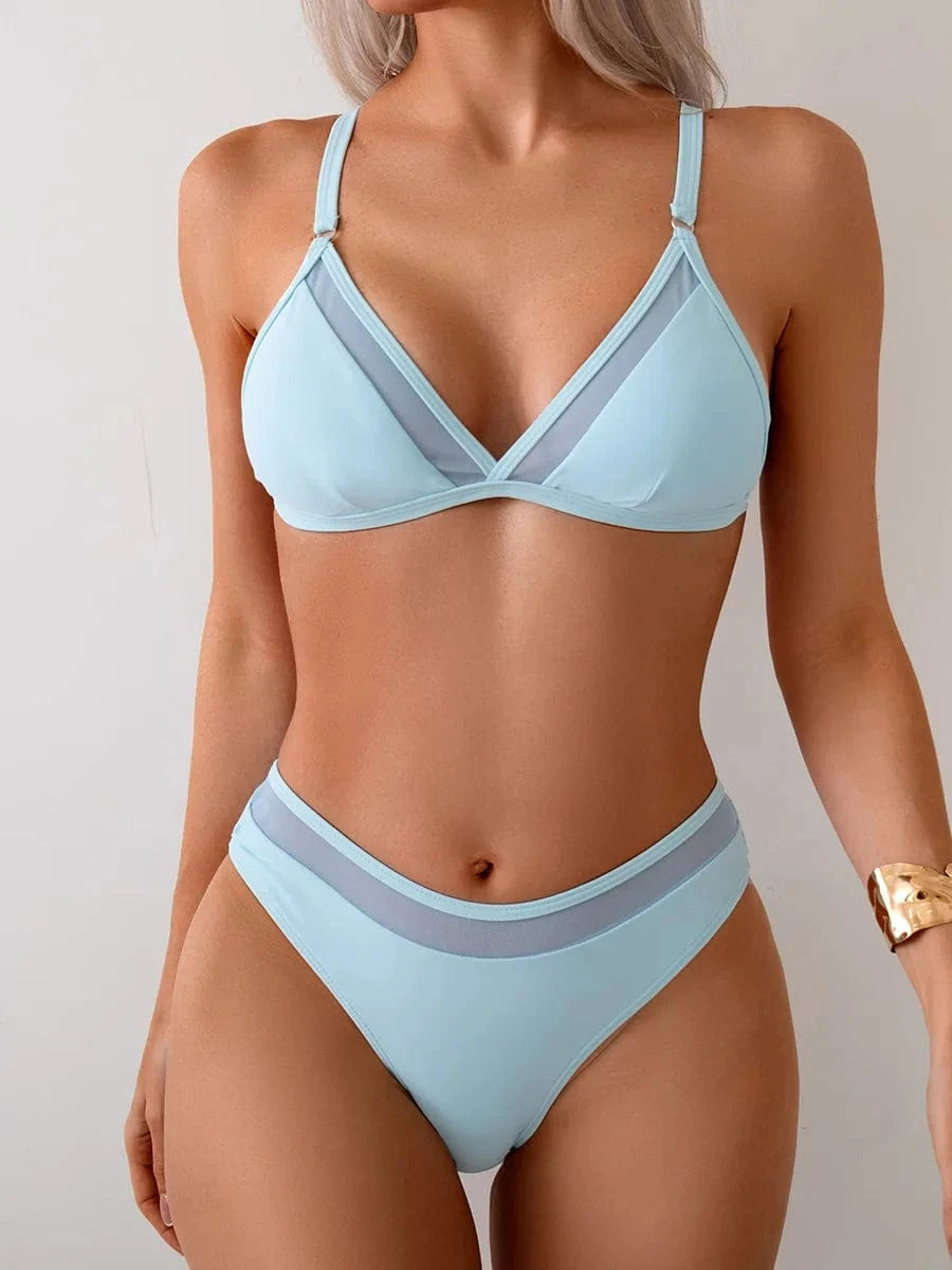 Bikini Vert Moderne pour Femme - Élégance et Confort pour Toutes Vos Escapades Aquatiques Bleu Clair / S