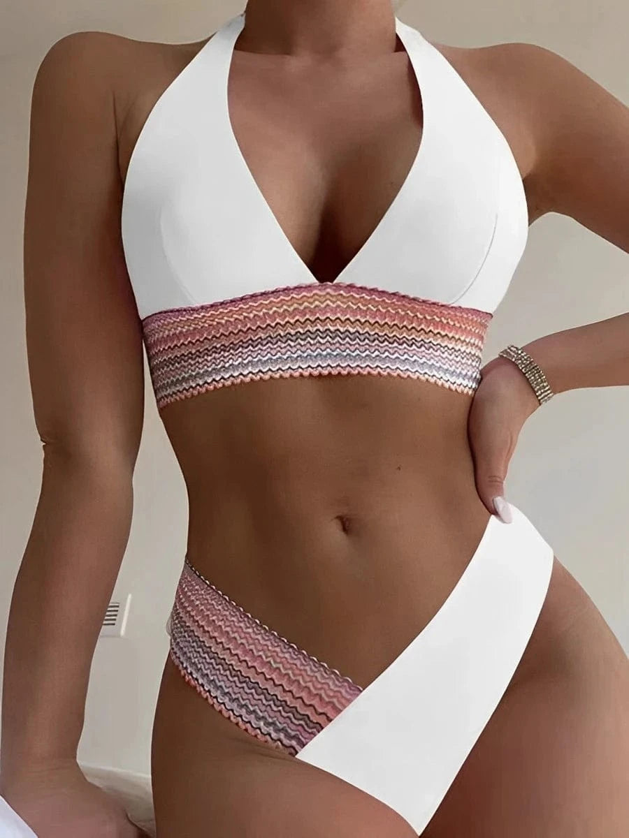 Bikini Zigzag Moderne - Élégance et Tendance pour l'Été 2025 Blanc / S