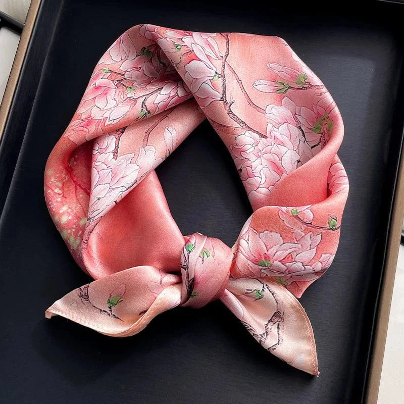 Carré 100% Soie foulard carré de soie femme premium – Accessoire mode élégant et léger Rose / 53x53cm