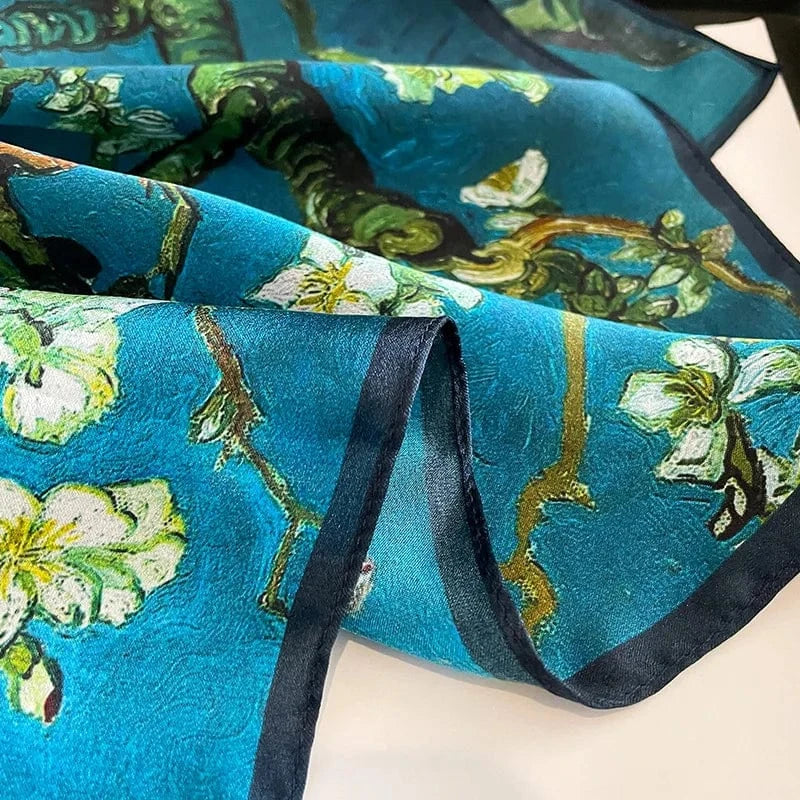Carré 100% Soie foulard carré en soie imprimé fleurs - Écharpe chic et raffinée 53x53cm