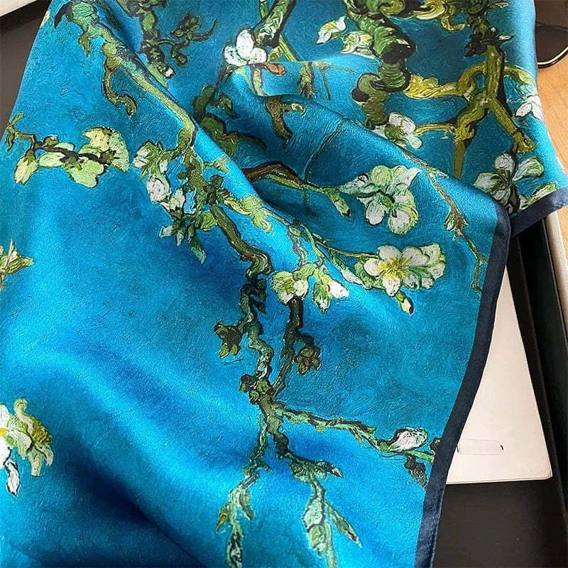 Carré 100% Soie foulard carré en soie imprimé fleurs - Écharpe chic et raffinée 53x53cm