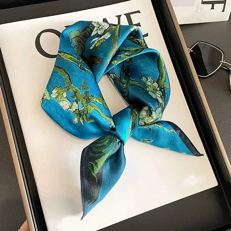 Carré 100% Soie foulard carré en soie imprimé fleurs - Écharpe chic et raffinée 53x53cm