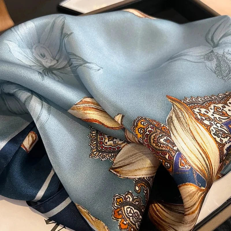 Carré 100% Soie foulard carré en soie imprimé floral premium 53x53cm