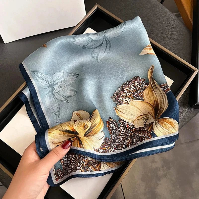 Carré 100% Soie foulard carré en soie imprimé floral premium 53x53cm