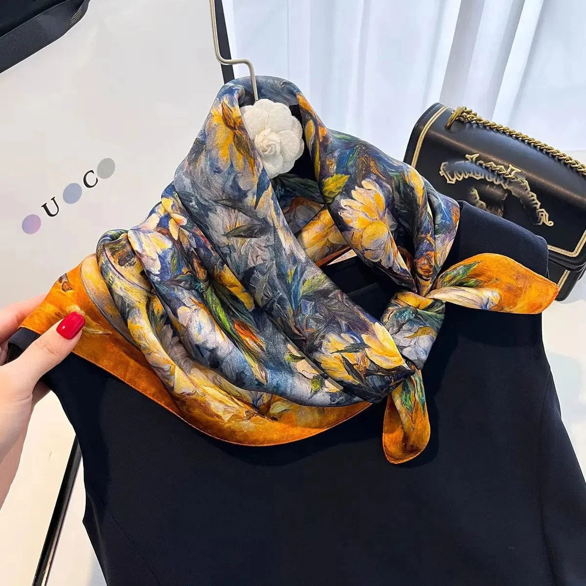 Carré 100% Soie Foulard Carré en Soie Premium - Peinture de Bouquet 70x70cm