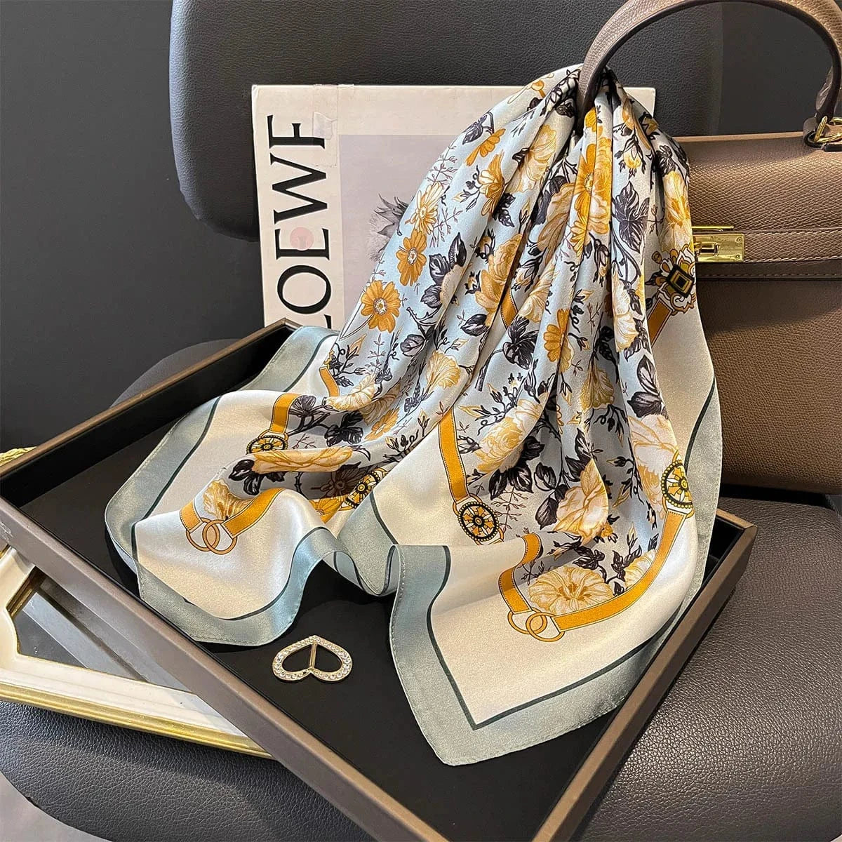 Carré 100% Soie Foulard Fleuri Femme Chic 70x70cm