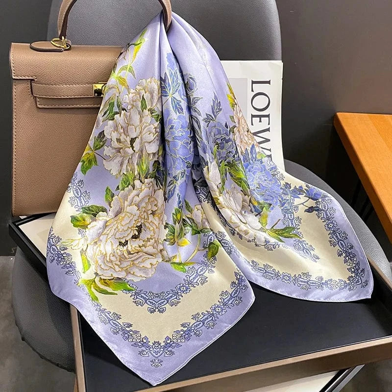 Carré 100% Soie Imprimé Floral Premium pour Femme 70x70cm