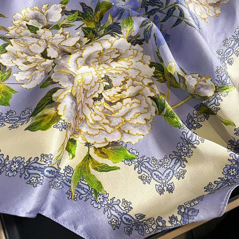 Carré 100% Soie Imprimé Floral Premium pour Femme 70x70cm