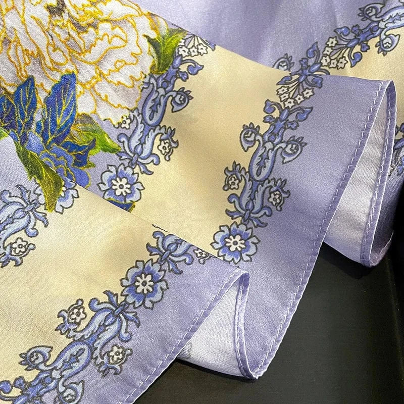 Carré 100% Soie Imprimé Floral Premium pour Femme 70x70cm