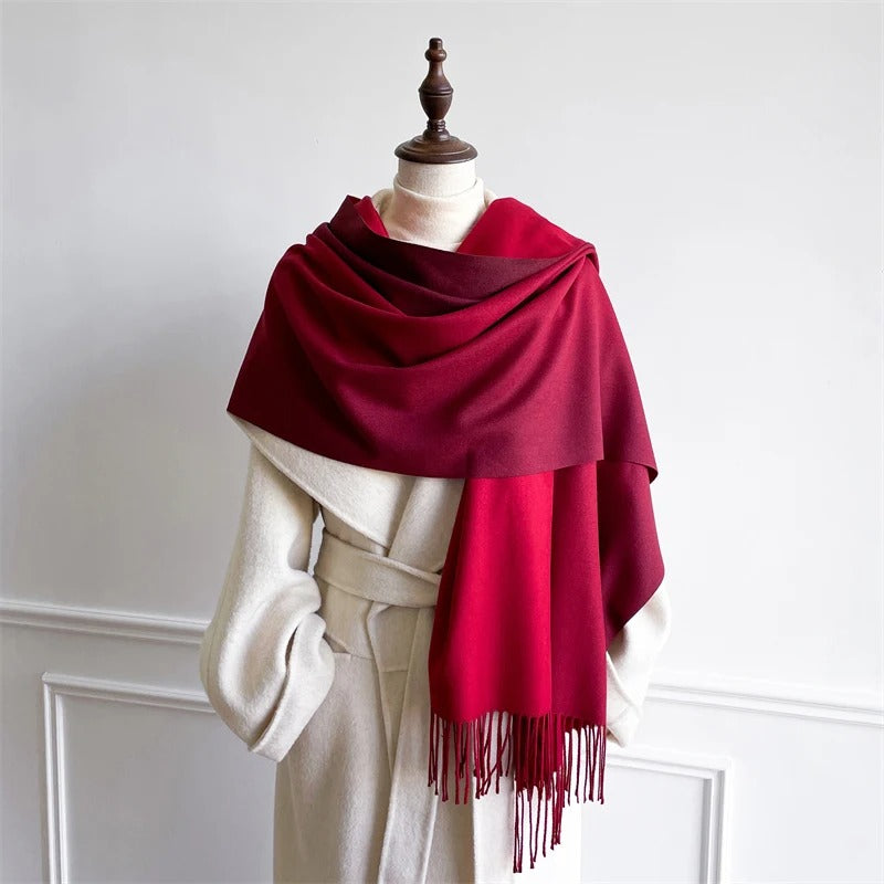 Echarpe Acrylique Dégradé Magenta-Prune – Longue et fluide, 190 cm, avec franges