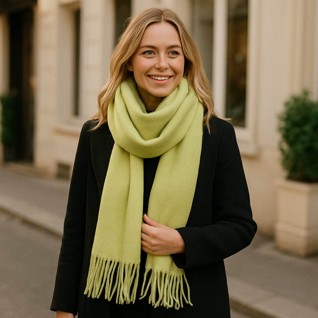 Echarpe Cachemire Citron Pastel - Vert Citron Pastel Doux et Velouté