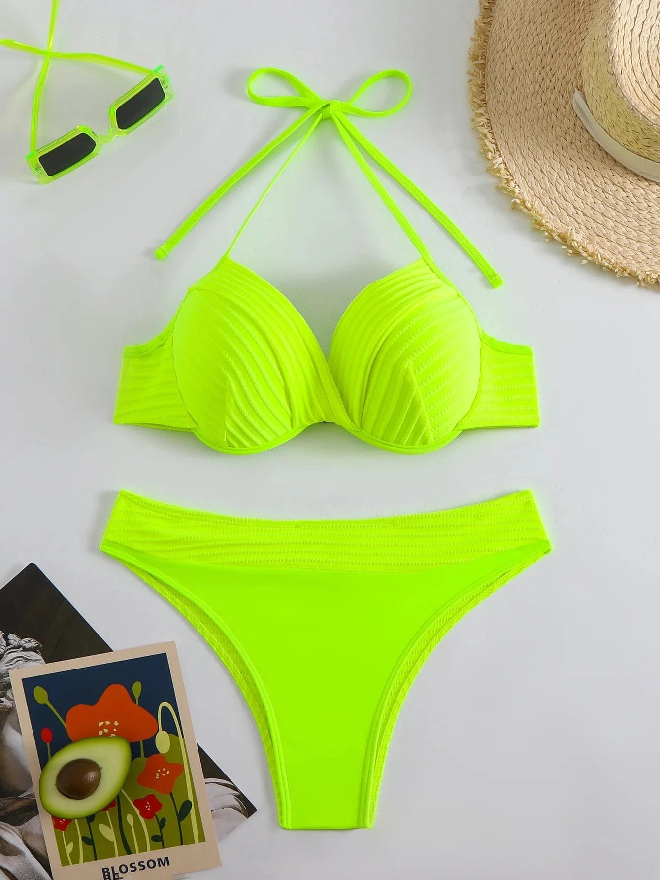 Élégant Bikini Blanc en Tissu Texturé - Style Chic et Moderne Vert / S