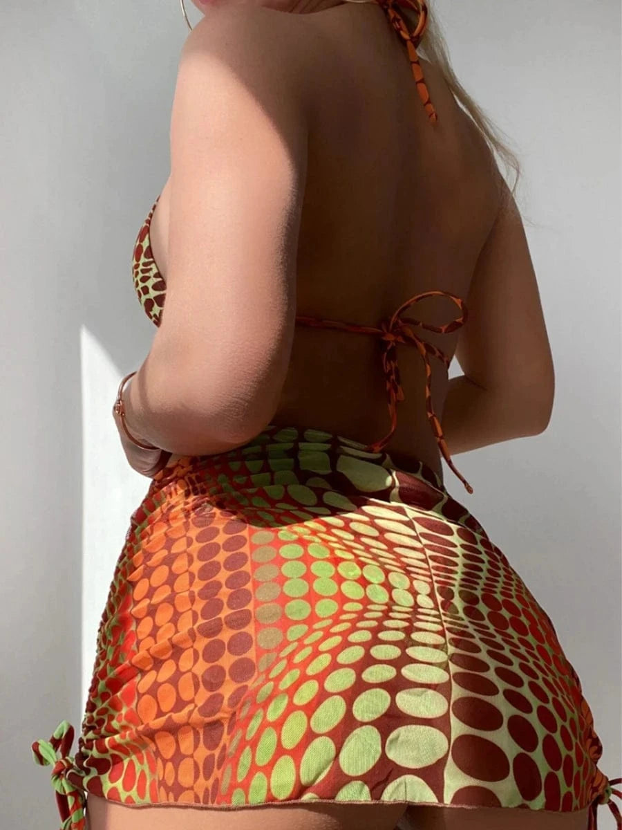 Ensemble de Bain Géométrique Moderne - Bikini Élégant avec Robe Intégrée