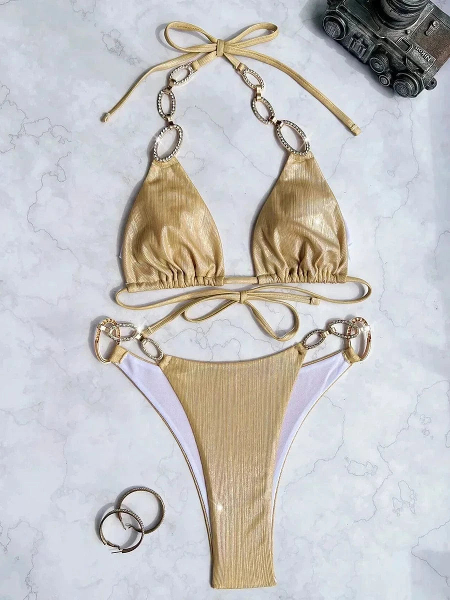 Maillot de Bain Bikini Éco-Responsable Élégance Durable Beige / XS