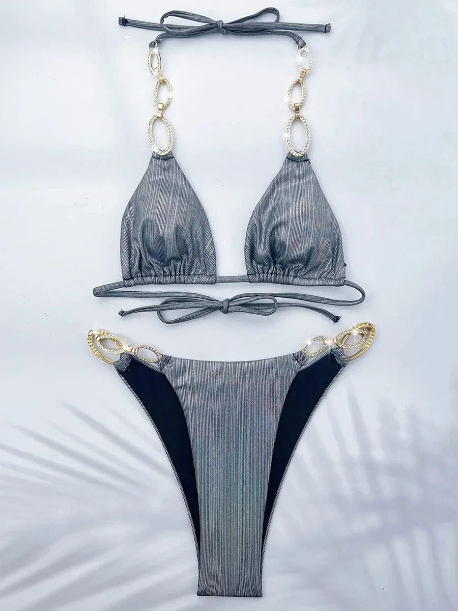 Maillot de Bain Bikini Éco-Responsable Élégance Durable Gris / XS