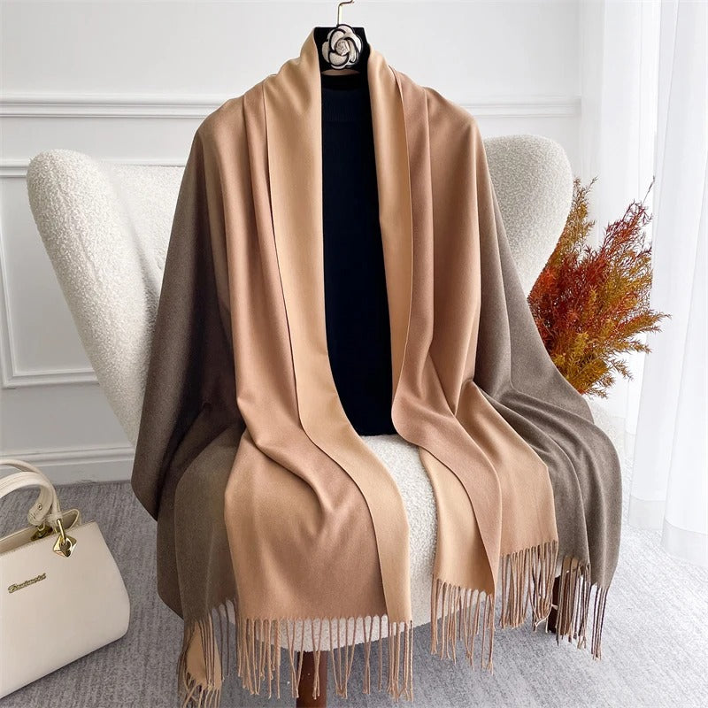 Echarpe Acrylique Dégradé Marron-Caramel-Nude - Foulard chic à drapé fluide