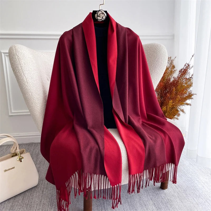 Echarpe Acrylique Dégradé Magenta-Prune – Longue et fluide, 190 cm, avec franges
