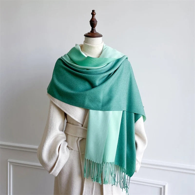 Echarpe Acrylique Menthe Turquoise Dégradé – Foulard Rectangulaire 190x70 cm, Texture Satinée