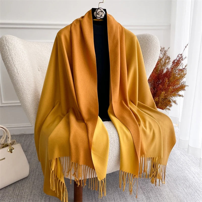 Echarpe Acrylique Doré Moutarde Longue 190cm - Franges Crème