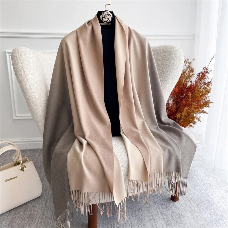 Echarpe Acrylique Dégradé Beige Rosé Clair - Taupe Clair - Gris Taupe Satiné