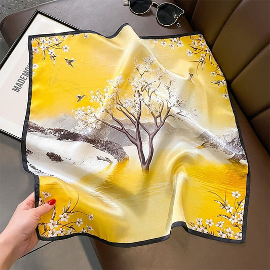 Carré 100% Soie Femme Paysage Cerisier 53x53cm
