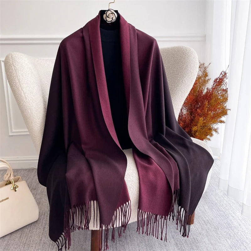 Echarpe Acrylique Dégradé Bleu Nuit et Bordeaux - Foulard chic 190x70 cm