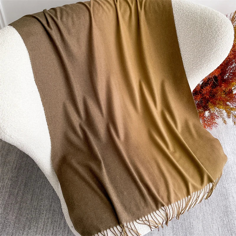 Echarpe Acrylique Dégradé Brun Chocolat-Camel-Beige – Satinée et Franges Fines