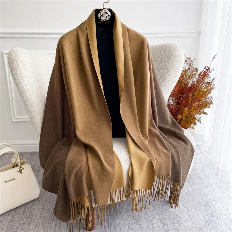 Echarpe Acrylique Dégradé Brun Chocolat-Camel-Beige – Satinée et Franges Fines