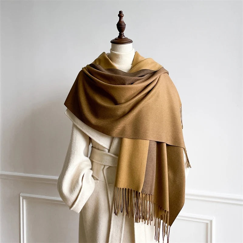 Echarpe Acrylique Dégradé Brun Chocolat-Camel-Beige – Satinée et Franges Fines