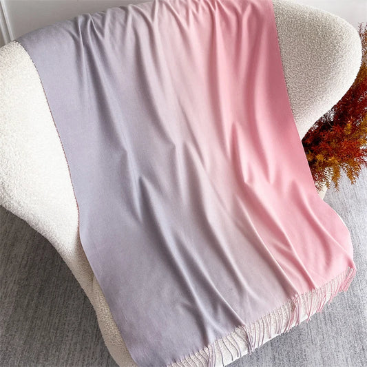 Echarpe Acrylique Dégradé Lilas Bleuâtre et Rose Poudré Pastel