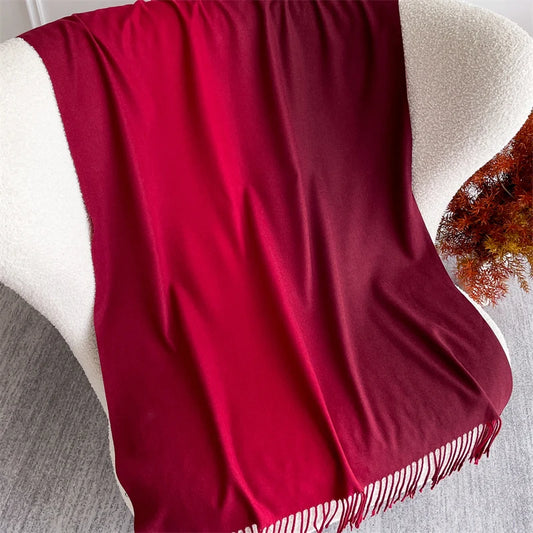 Echarpe Acrylique Dégradé Magenta-Prune – Longue et fluide, 190 cm, avec franges