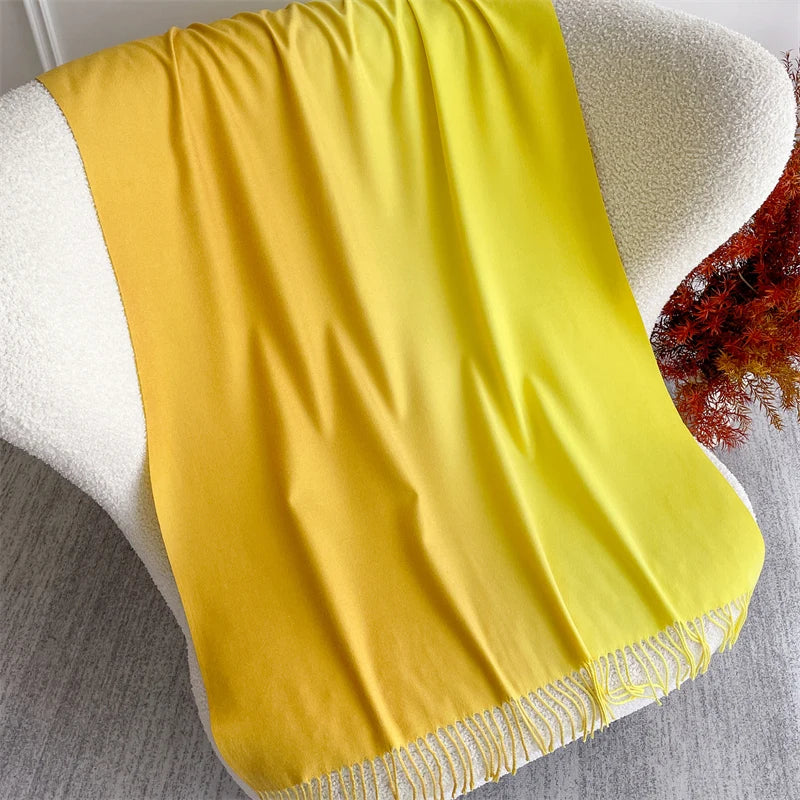 Echarpe Acrylique Dégradé Moutarde-Citron Crème - Satinée, 190x70 cm