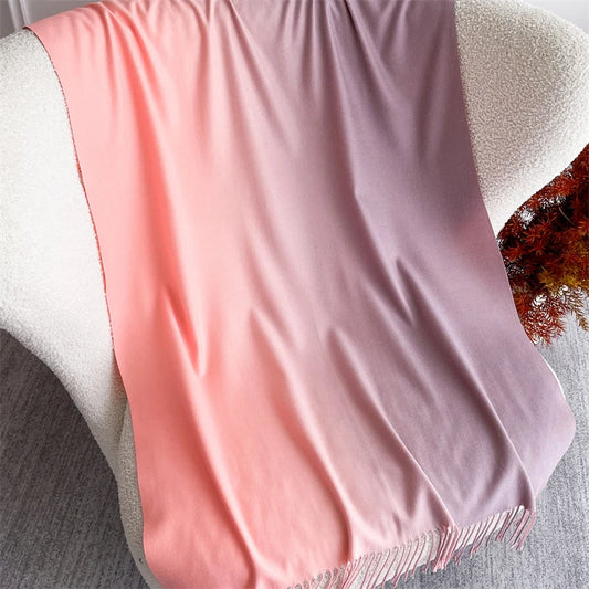 Echarpe Acrylique Dégradé Rose Pêche Lilas – 190x70 cm, Satiné, Franges Rosées