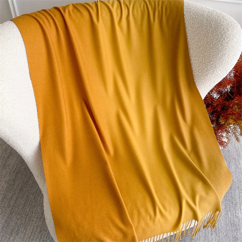 Echarpe Acrylique Doré Moutarde Longue 190cm - Franges Crème