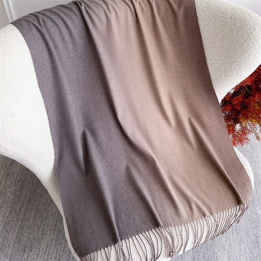 Echarpe Acrylique Gris-violacé Rose-Taupe Beige Dégradé Satiné Élégance Automne Hiver Fini Lisse et Franges