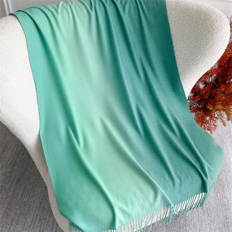 Echarpe Acrylique Menthe Turquoise Dégradé – Foulard Rectangulaire 190x70 cm, Texture Satinée