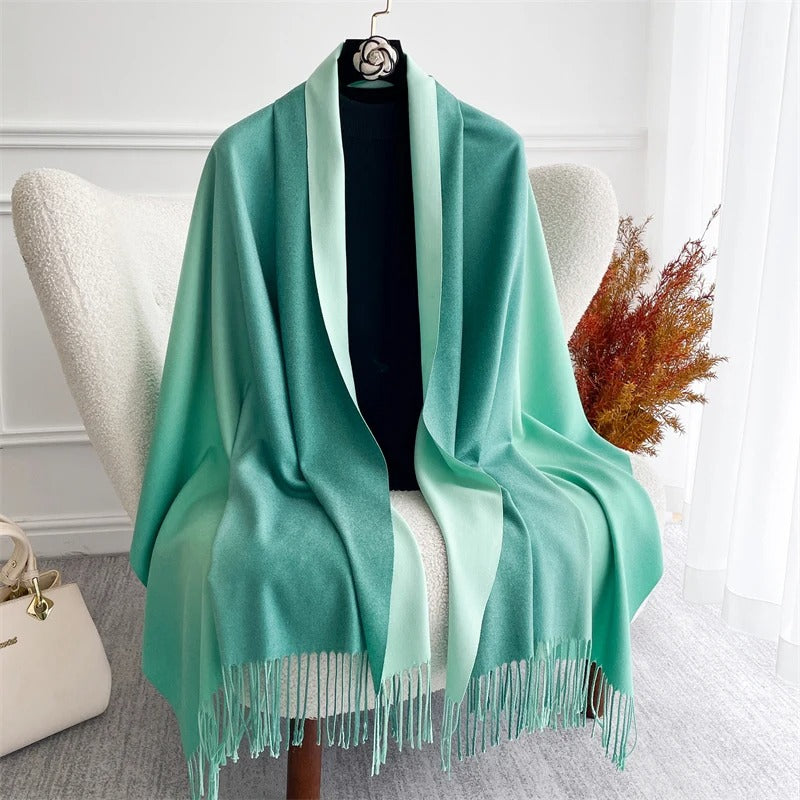 Echarpe Acrylique Menthe Turquoise Dégradé – Foulard Rectangulaire 190x70 cm, Texture Satinée