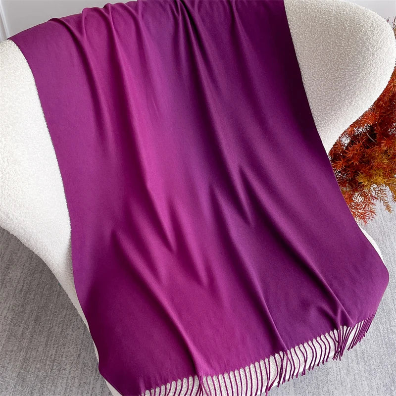 Echarpe Acrylique Violet Profond – Foulard long uni 190x70 cm, franges crème