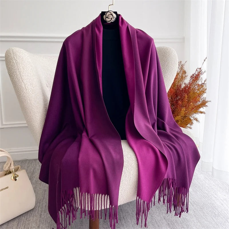 Echarpe Acrylique Violet Profond – Foulard long uni 190x70 cm, franges crème