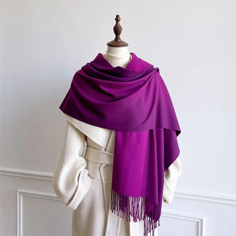 Echarpe Acrylique Violet Profond – Foulard long uni 190x70 cm, franges crème