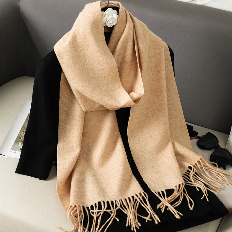 Echarpe Cachemire Beige Sable - Foulard long 180x30 cm, drapé chic et velouté