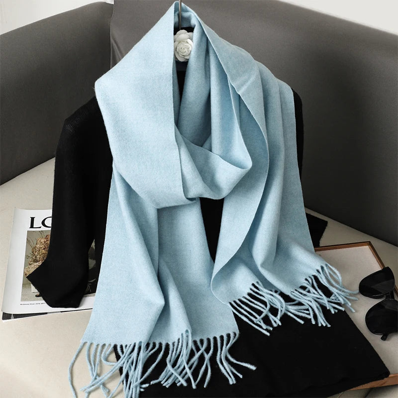 Echarpe Cachemire Bleu Poudre Mirage – Foulard Fin 180x30cm, Bleu Clair
