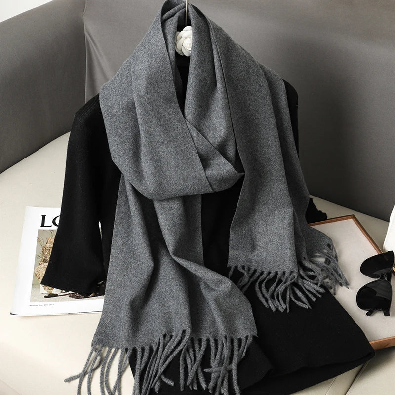 Echarpe Cachemire Gris Ardoise Éclipse - Foulard long, velouté et chic